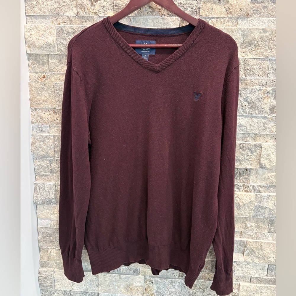 American‎ Eagle Outfitters Maroon V-Neck Sweater size L 100% cotton